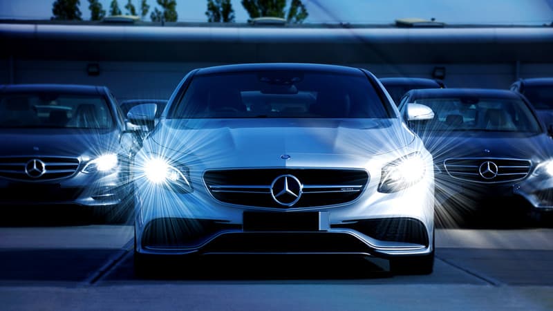 White Mercedes Benz Car headlights